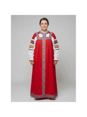 Русско-народный сарафан с блузой-женский, цвет красный